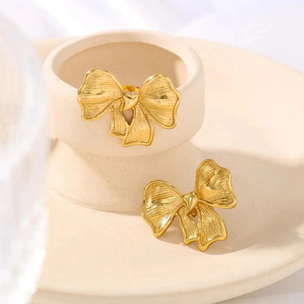 Stylish Gold Bow Design Earrings for Women – Waterproof & Anti Tarnish