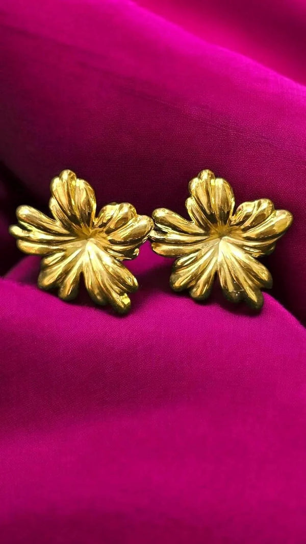 Bloom Luxe Gold-Tone Floral Stud Earrings for Women – Waterproof & Anti Tarnish