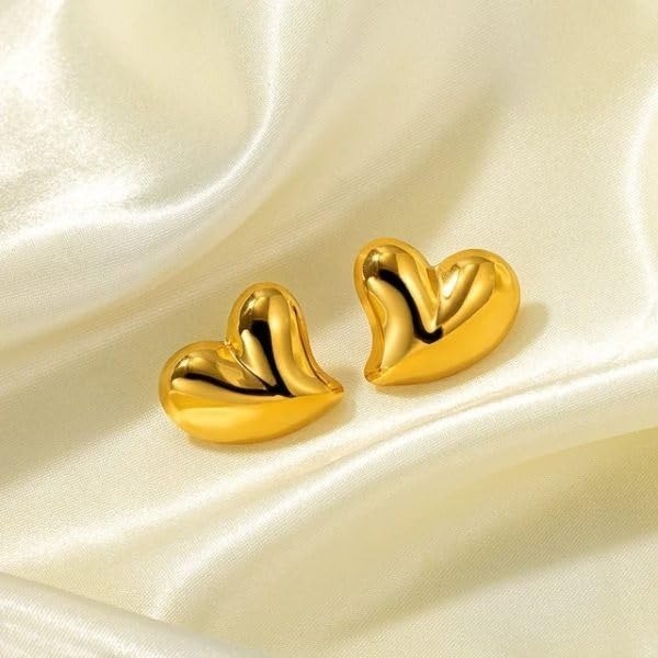 Elegant Heart Shape Gold Earrings for Women – Anti Tarnish & Waterproof
