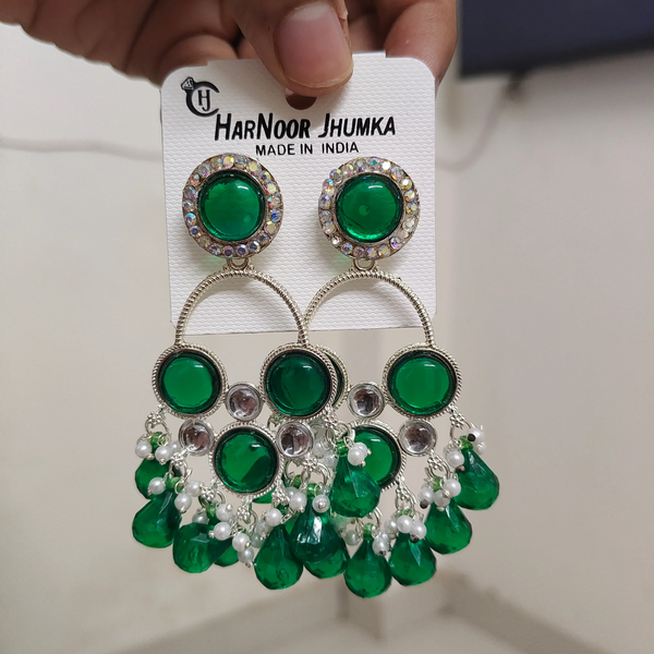 Green Stone Traditional Jhumka Earrings for Women & Girls