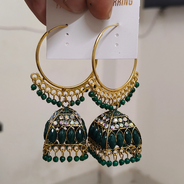 Green Hoop Jhumka Earrings for Women & Girls