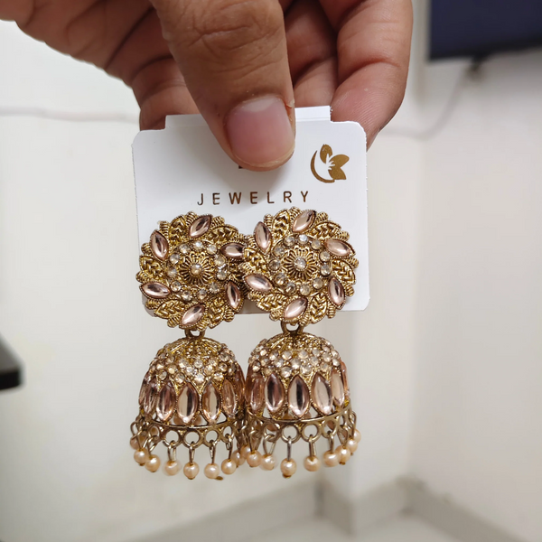 Golden Pearl Jhumka Earrings for Women & Girls