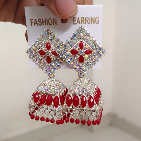 Red Stone Jhumka Earrings for Women & Girls