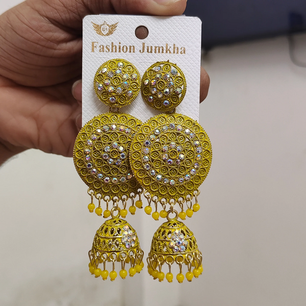 Yellow Stone Jhumka Earrings for Women & Girls