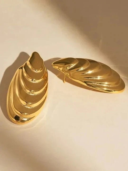 Golden Wave Shell Metallic Drop Earrings for Women – Anti Tarnish
