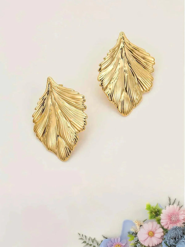 Aurora Gold Leaf Stud Earrings for Women – Anti Tarnish & Waterproof