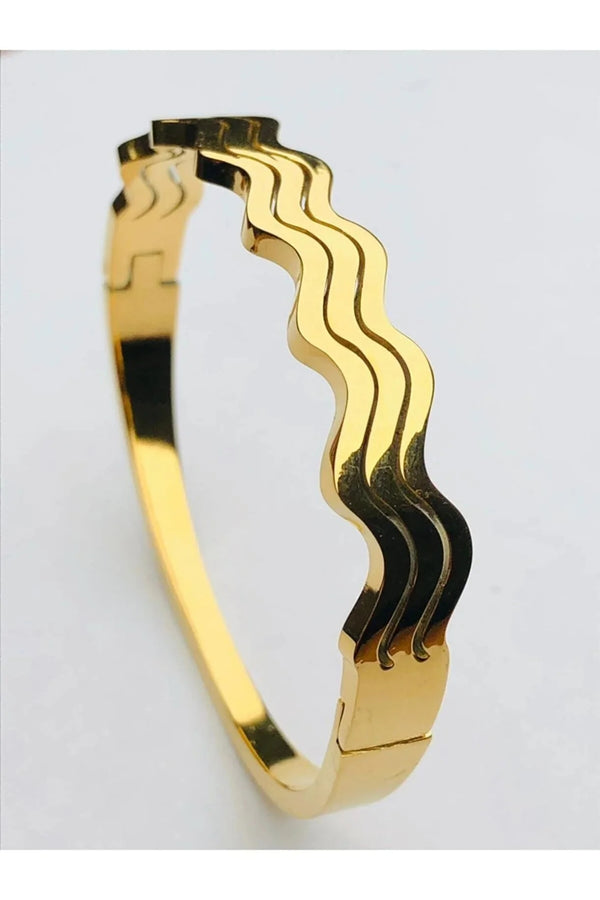 Trendy Wave Design Golden Openable Kada Bracelet for Women & Girls